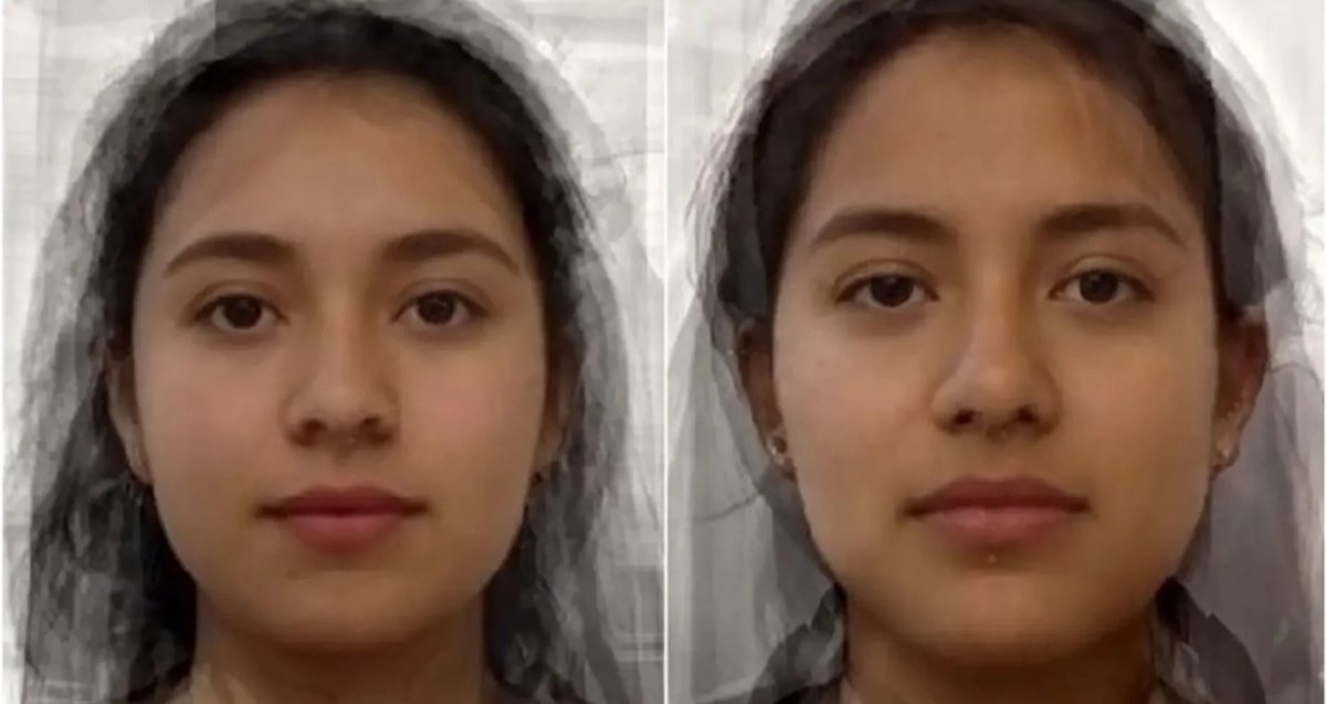 Superposición de 10 imágenes de mujeres comparadas antes y después de la infección con T. Gondii