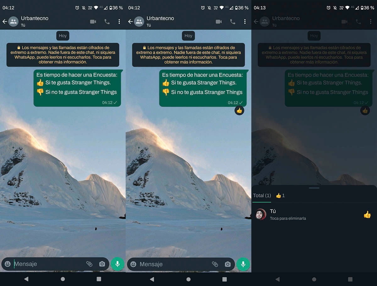 Usar reacciones para crear encuesta en WhatsApp