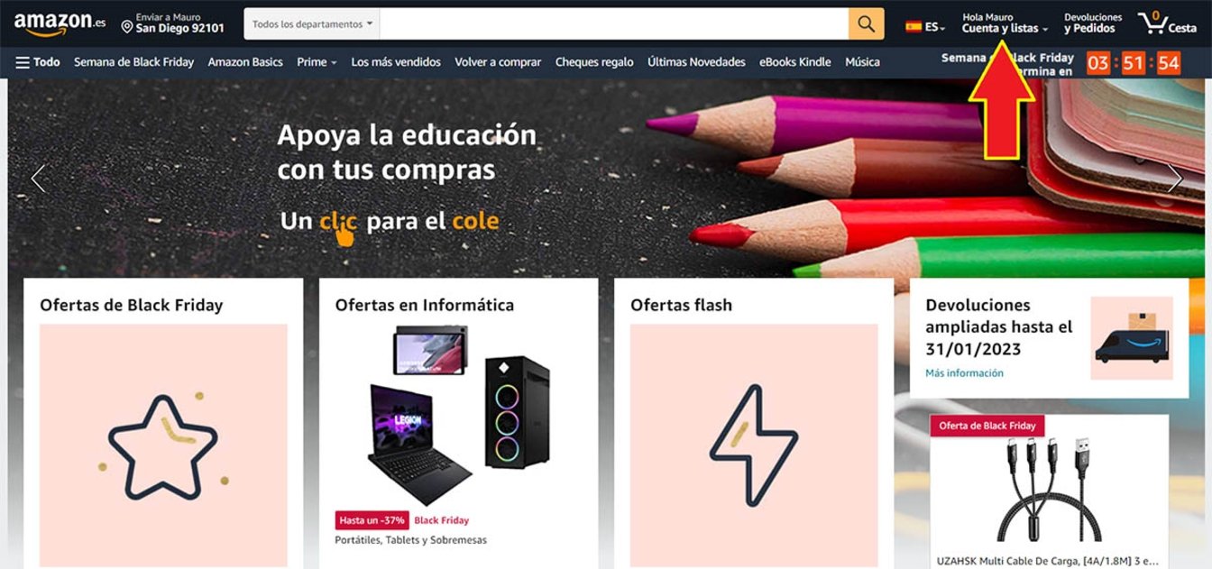 Enter the Amazon Spain website