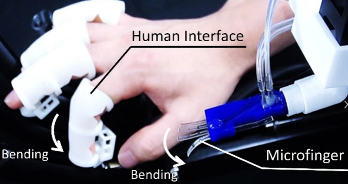 Imagen de los dedos robóticos controlados por la mano del usuario