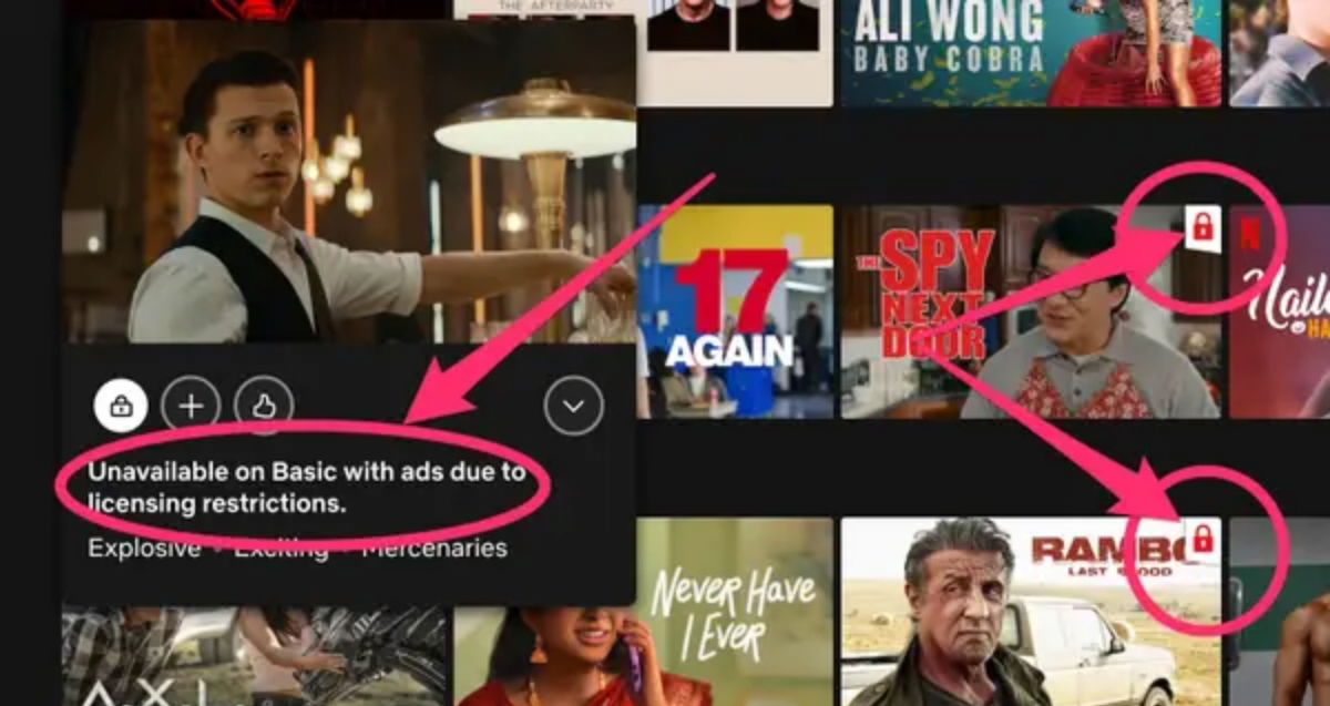 Para comprobar si una película o serie está disponible en el plan básico con anuncios, en ocasiones hay que realizar una búsqueda