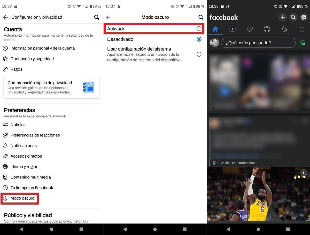 Activate dark mode for Facebook on Android