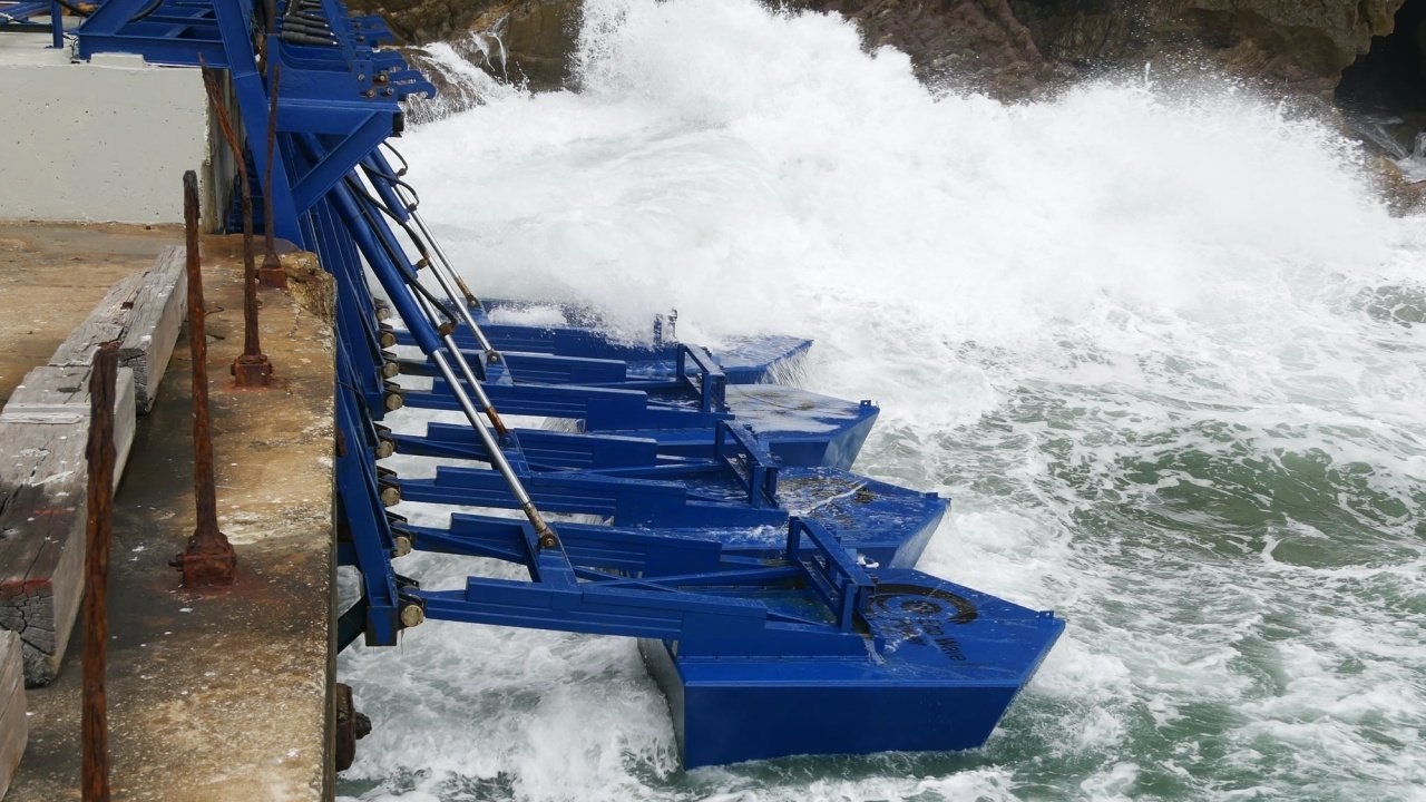 Detailed image of the floats of the wave energy generation system
