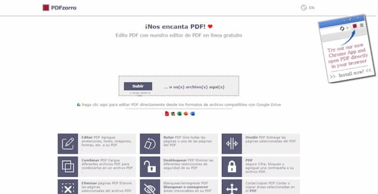 PDFZorro también ofrece muchas otras herramientas, además de poder editar PDFs
