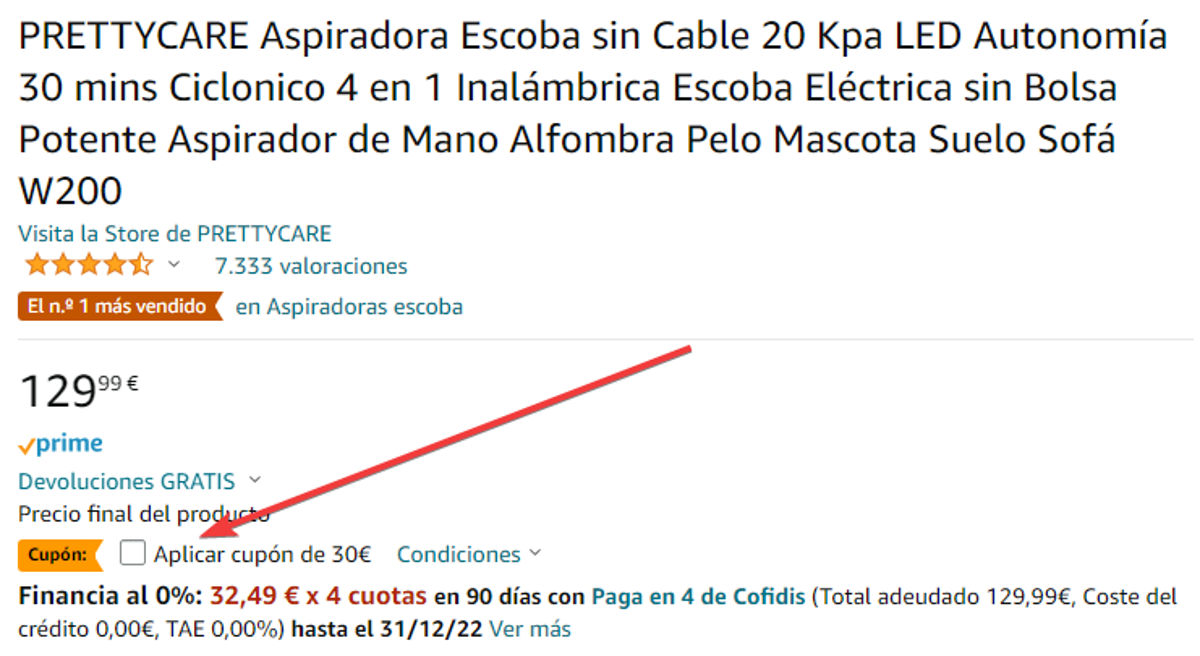 PRETTYCARE-Aspiradora Escoba sin Cable W200, 20kPa, 30 minutos con