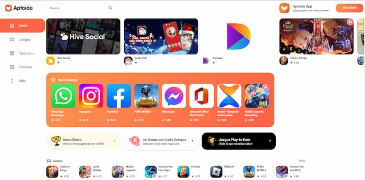 Aptoide no solo funciona como una plataforma online, sino también una app de tienda que puedes instalar