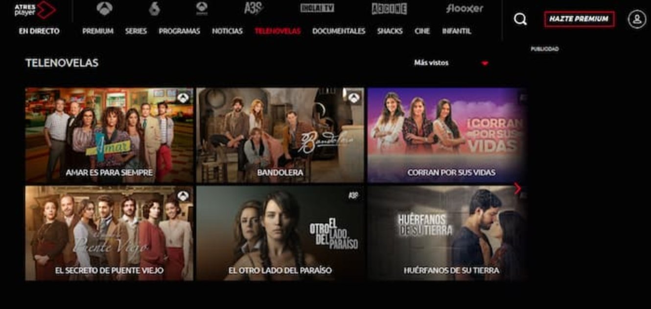 Atresplayer ofrece muchas telenovelas, pero también otras series y películas