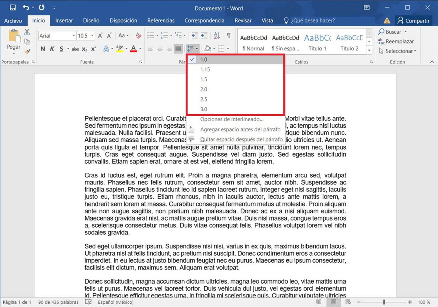 Change line spacing in Word