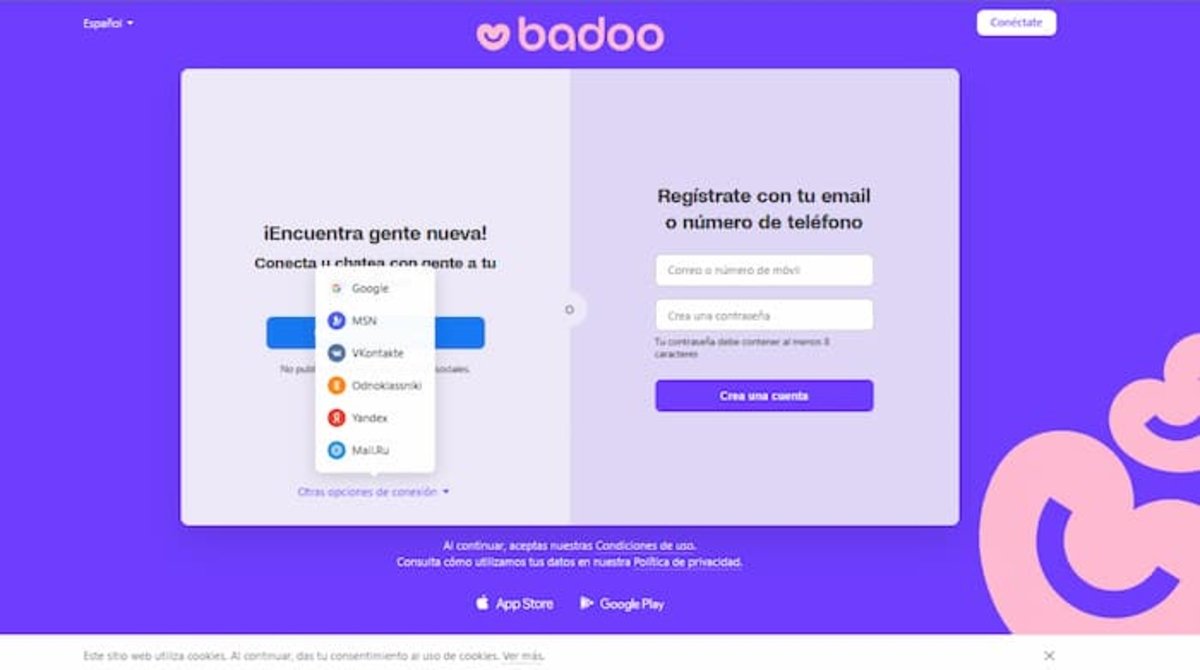 Con Badoo podrás conocer personas que vivan cerca de ti y puedes registrarte con Facebook