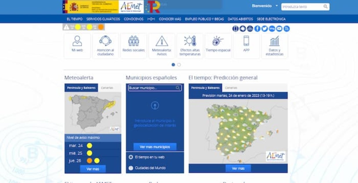 Esta es la web oficial de la Agencia Estatal de Meteorología de España