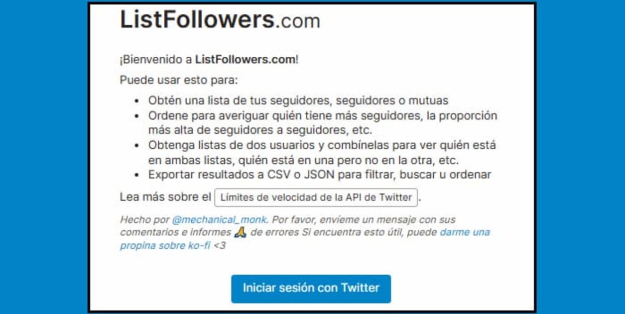 ListFollowers es una web diseñada para obtener un listado de seguidores y seguidos en Twitter
