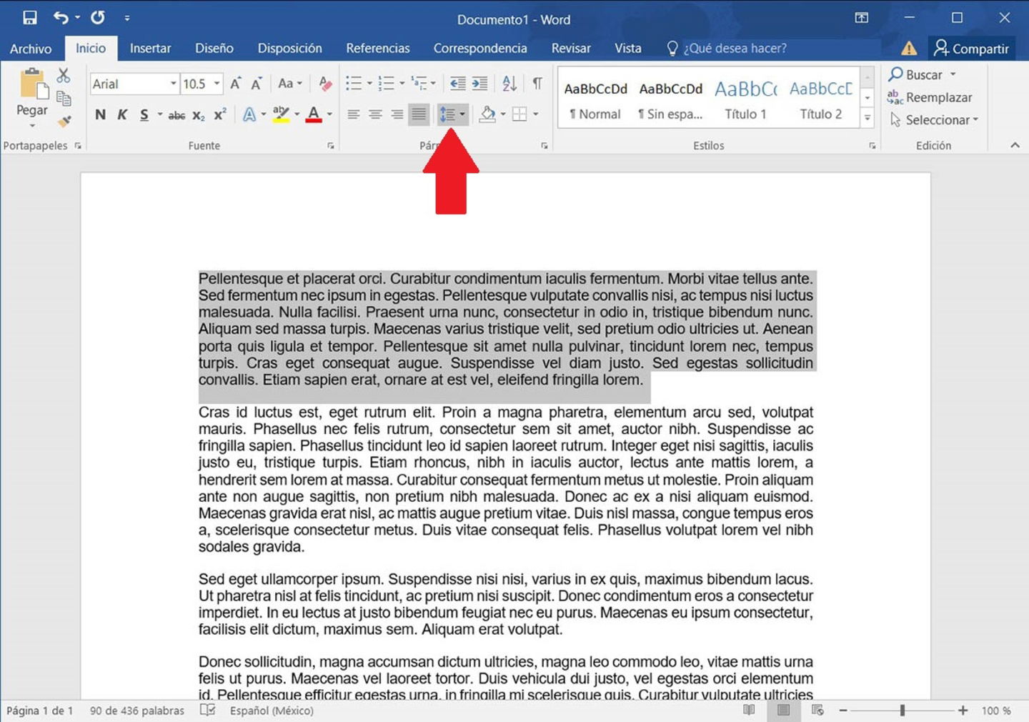 Modify line spacing in Word