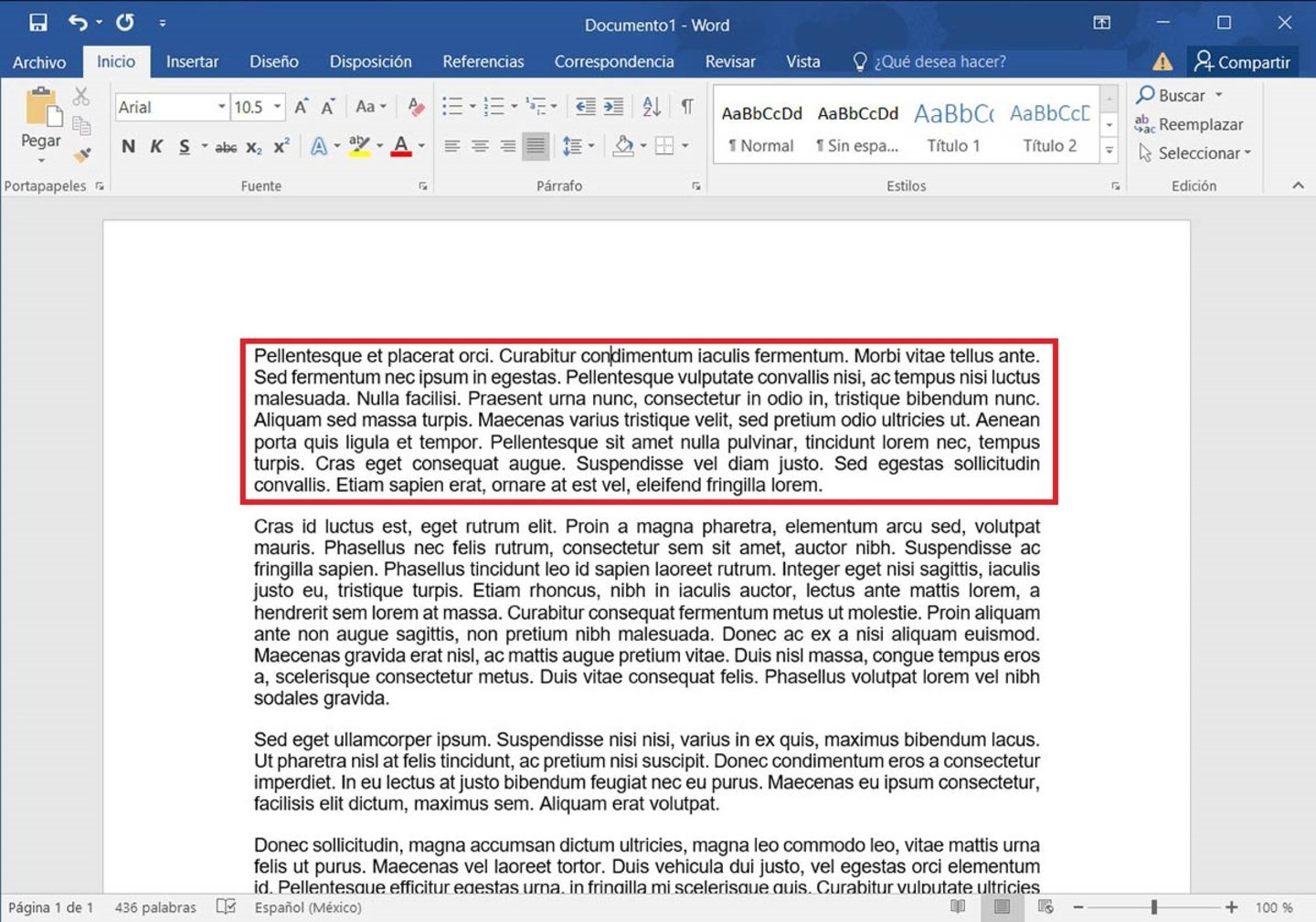 Select text to change line spacing in Word