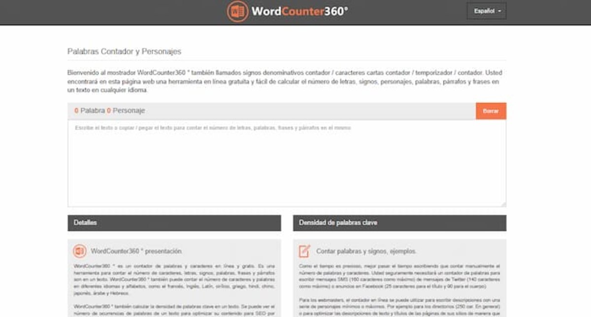 WordCounter360 también te permite consultar la densidad de palabras claves que has introducido