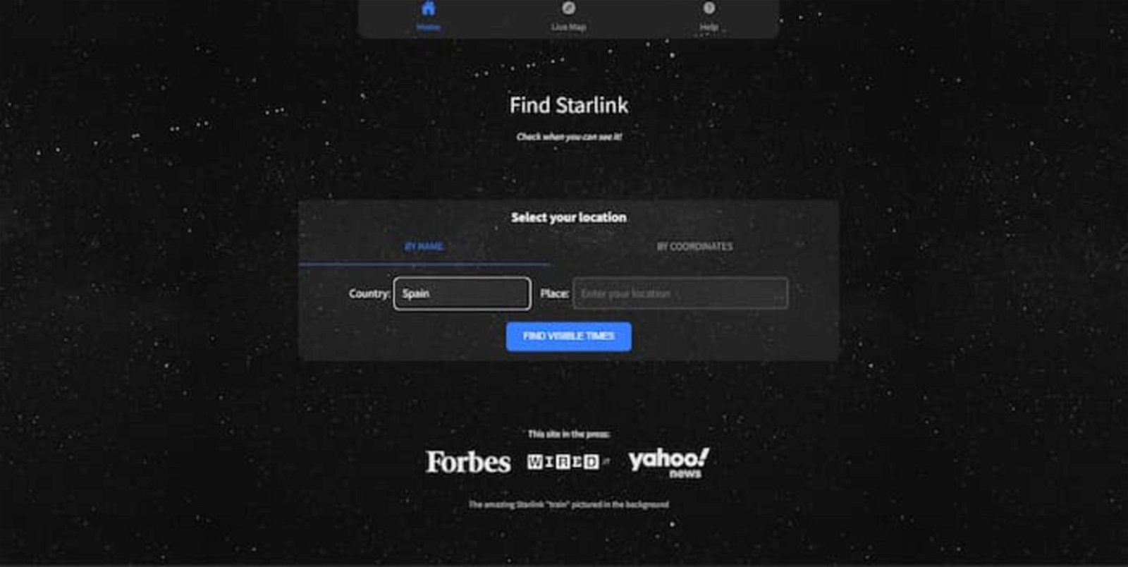Esta página te permite buscar la ubicación de los satélites StarLink en tiempo real