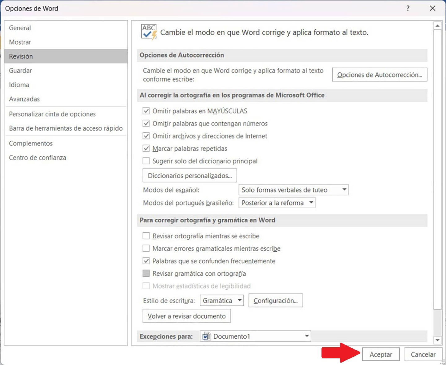 Guardar ajustes en Microsoft Word