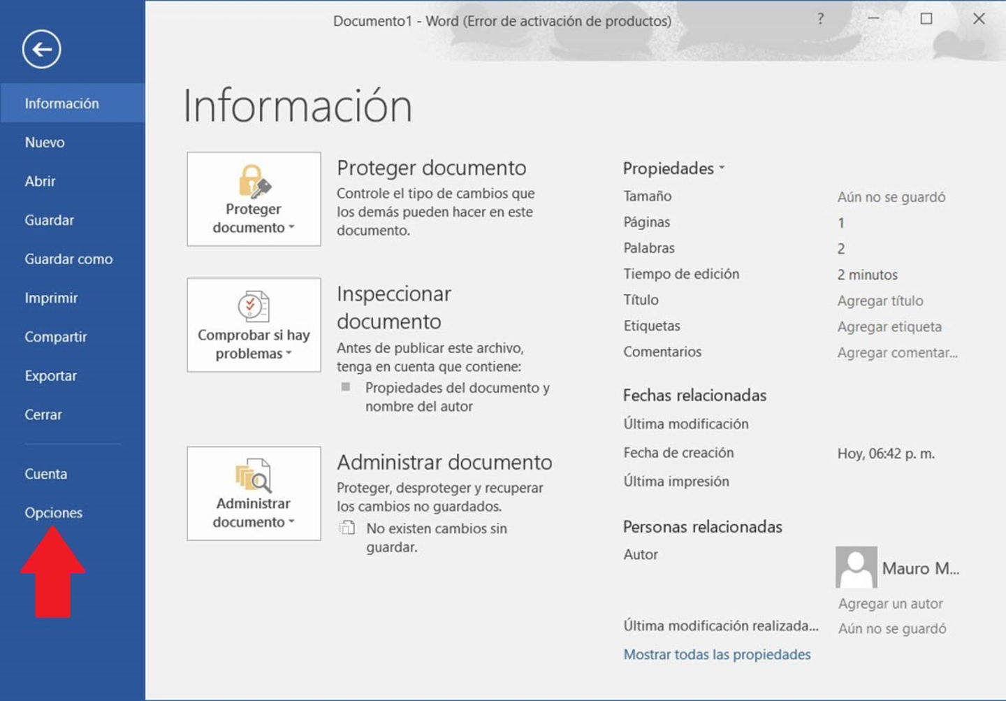 Opciones de Microsoft Word