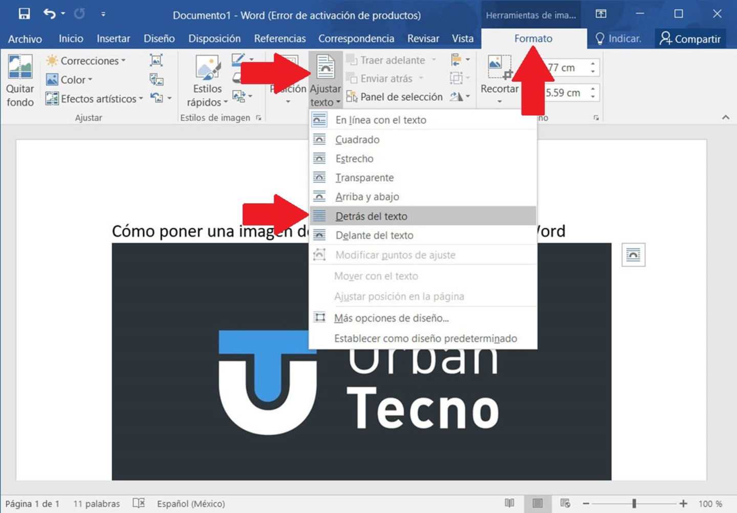 Poner una imagen detrás del texto en Word