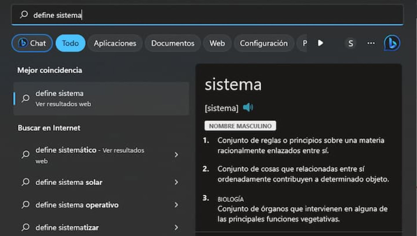 A través del cuadro de búsqueda de Windows 11 también puedes conocer la definición de las palabras