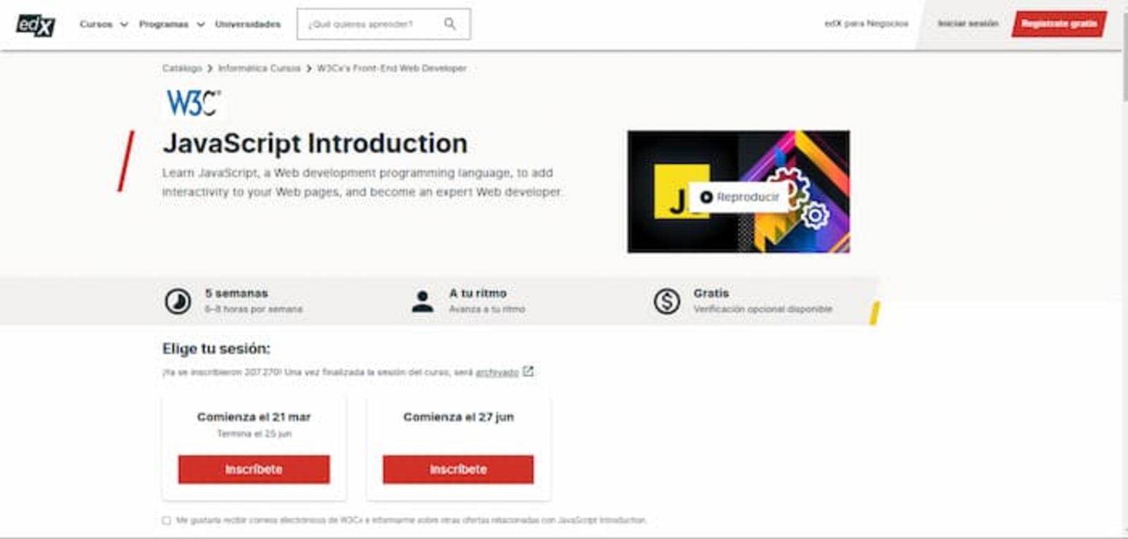 Aunque este curso para aprender Javascript en EDX es muy bueno y completo, debes saber que está disponible en inglés, por lo que puede ser un inconveniente o no