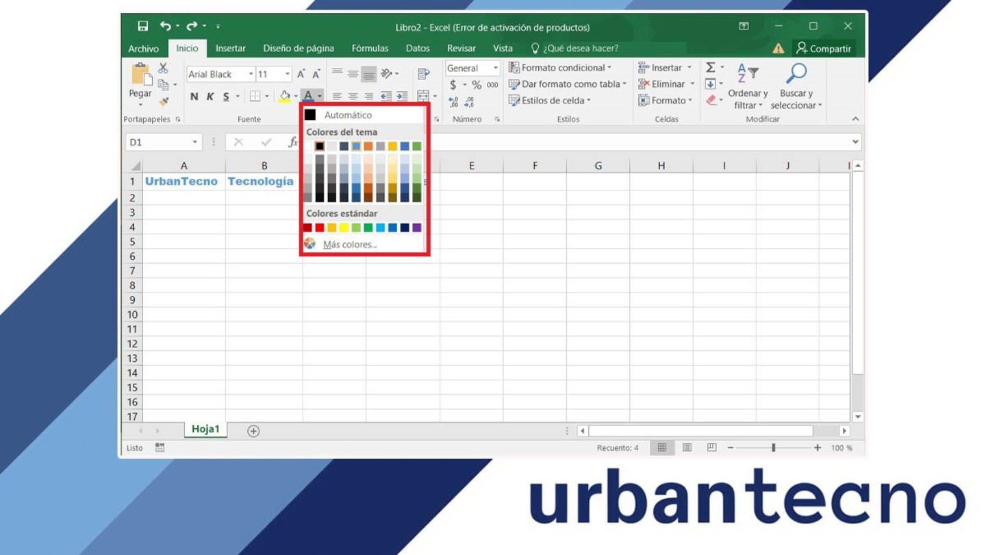Cambiar color de las letras en Excel