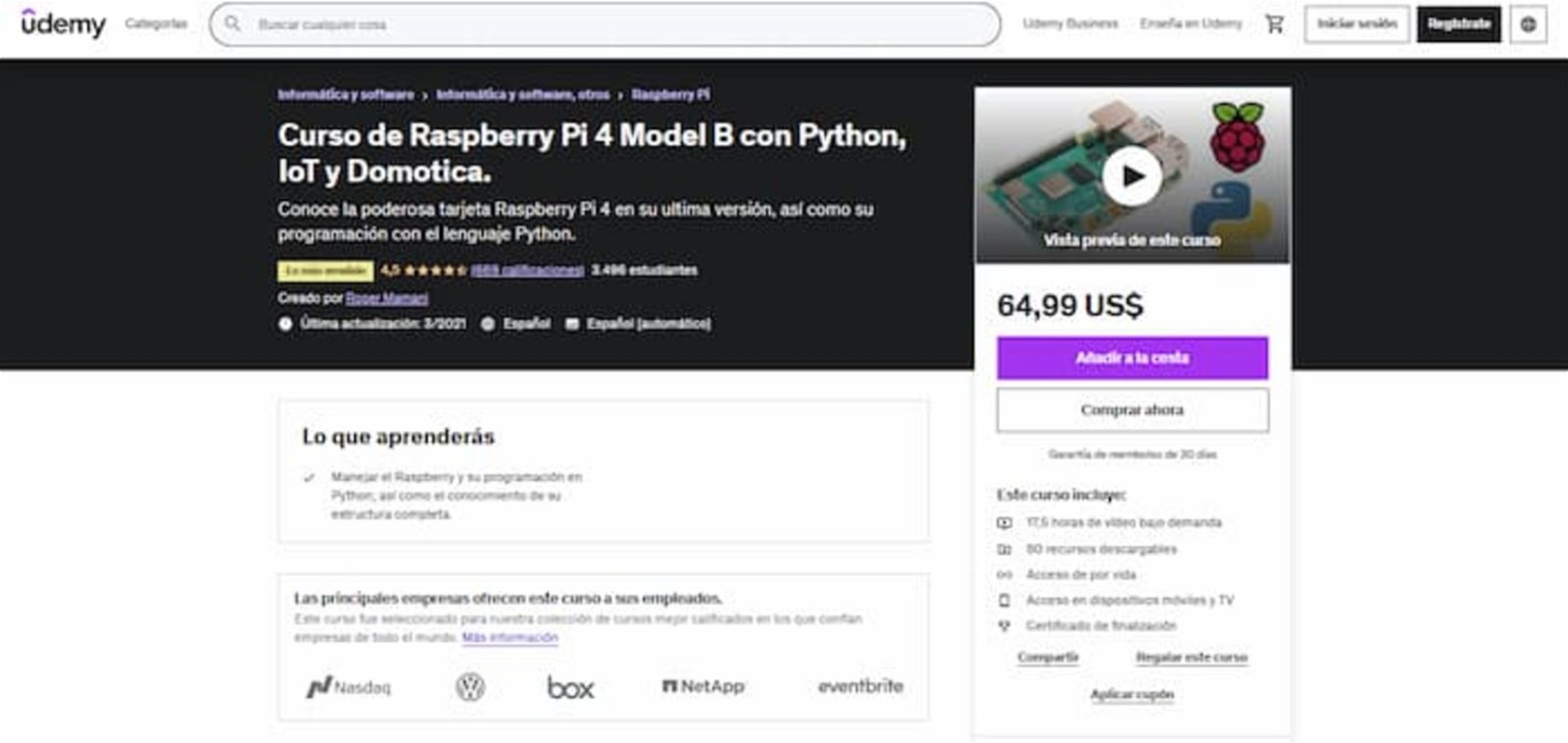 Con este curso podrás aprender a utilizar tu Rasperry Pi, así como también a programar en Python desde cero y otros aspectos relacionados a la domótica y al IoT
