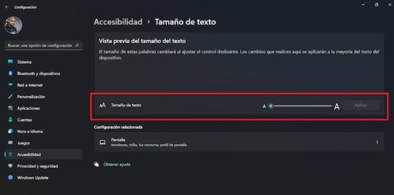 Cómo cambiar el tamaño de la letra en Windows 11