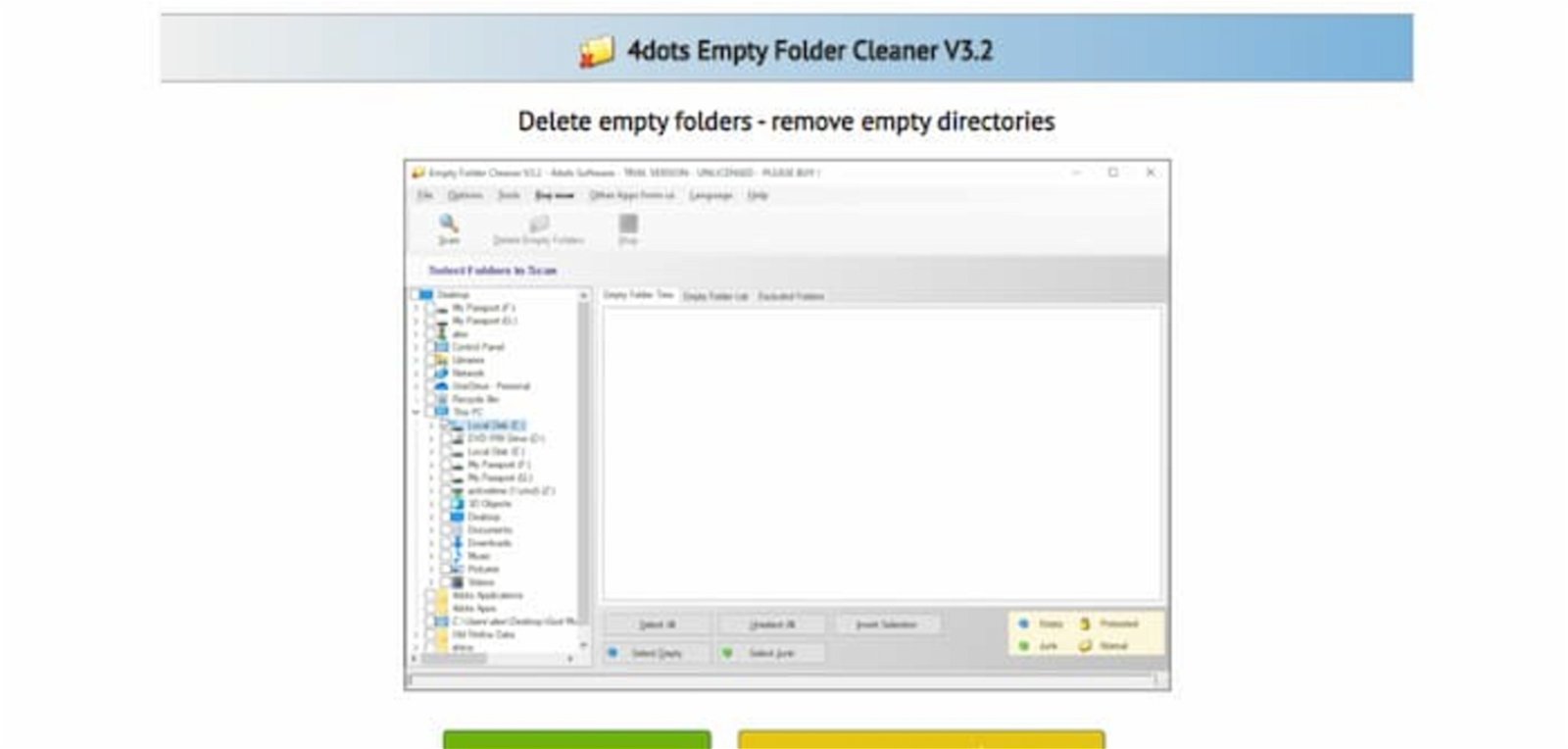 Interfaz de la herramienta Empty Folder Cleaner para Windows