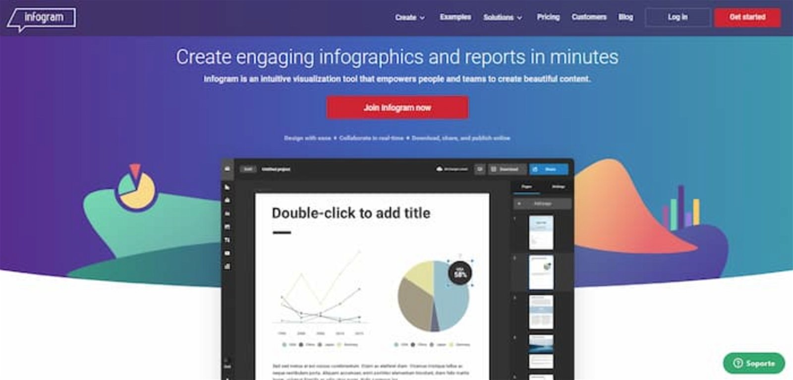 La web de Infogram te ofrece una interfaz visual bastante sencilla o minimalista, pero con gran capacidad de crear infografías profesionales