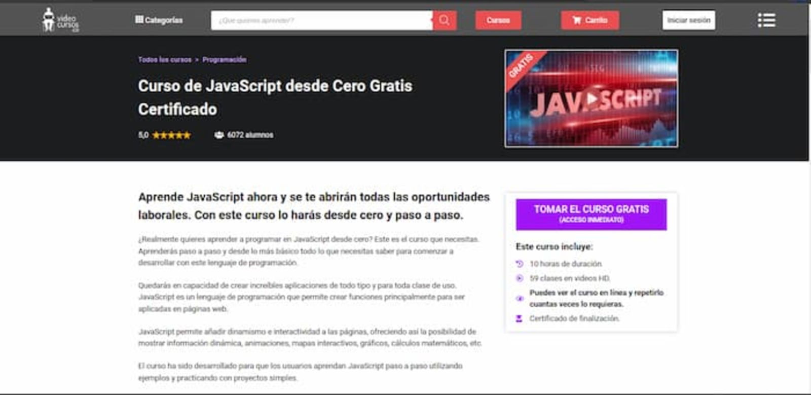 Si aprendes Javascript, se te abrirán muchas oportunidades. Es por eso que esta web de Videocursos podrás aprender de este lenguaje de programación desde cero