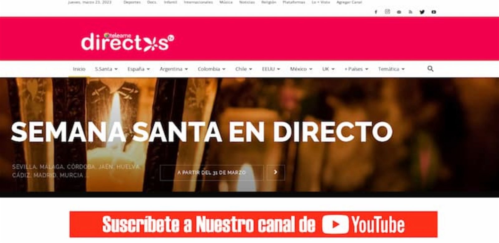 Con la web de Teleame no solo podrás disfrutar de muchos canales españoles, sino también algunas transmisiones de YouTube