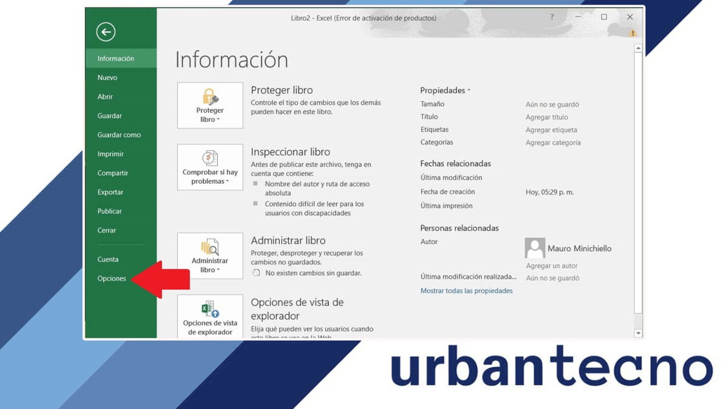 Ver las opciones de Excel