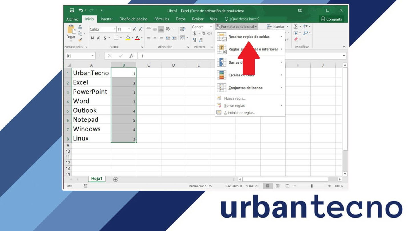 Ver las opciones de resaltado de reglas de celdas en Excel