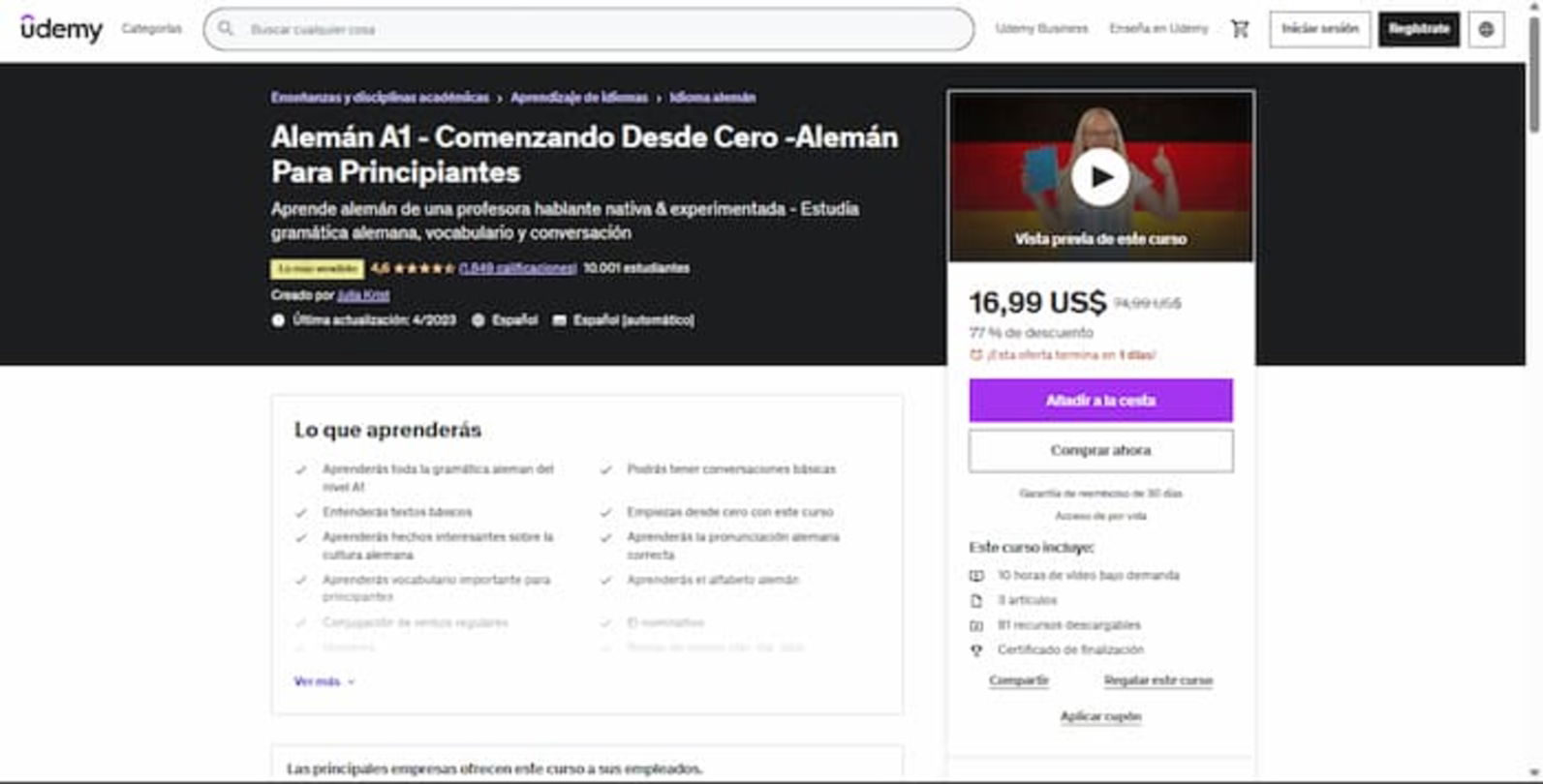 Con este curso de alemán en Udemy podrás aprender desde las vocables hasta mantener una conversación con los nativos de forma fluida