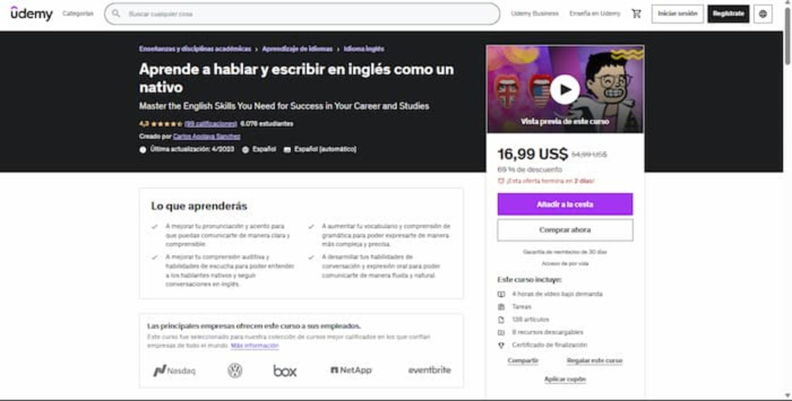Con este curso podrás aprender a hablar el idioma inglés, pero también a escucharlo y entender correctamente lo que dicen los nativos