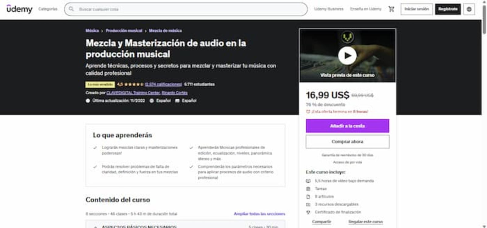 Con respecto a este curso, debes saber que podrás aprender a hacer mezclas y masterizaciones, mientras desarrollas tus talentos musicales