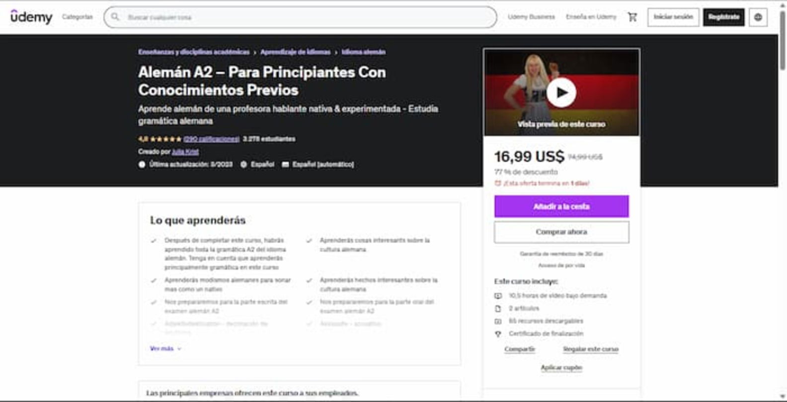 Esta capacitación es la continuación del curso A1 de alemán que también es impartido por Julia Krist