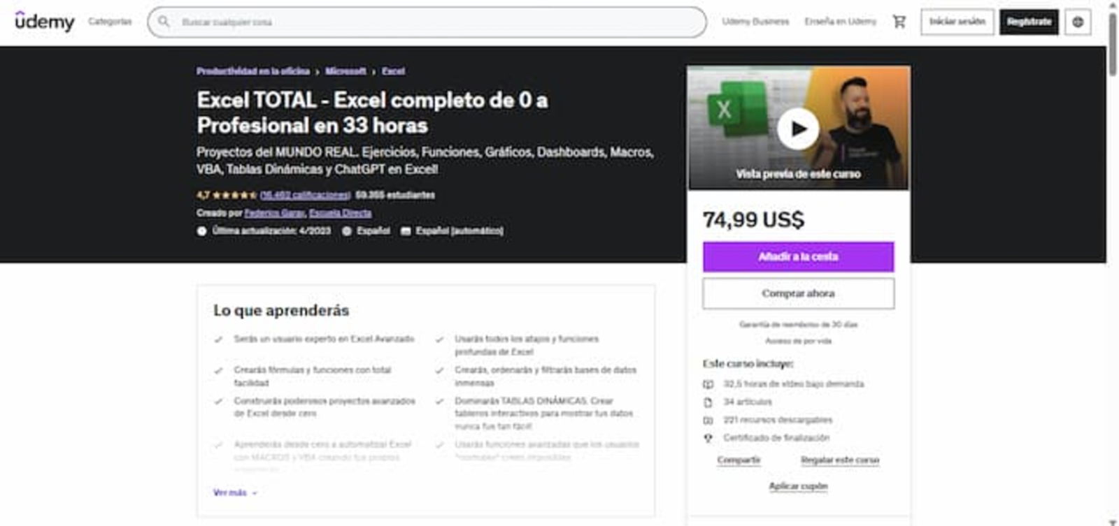 Este curso completo de Excel promete que, en 33 horas, podrás convertirte en un profesional del manejo de Excel