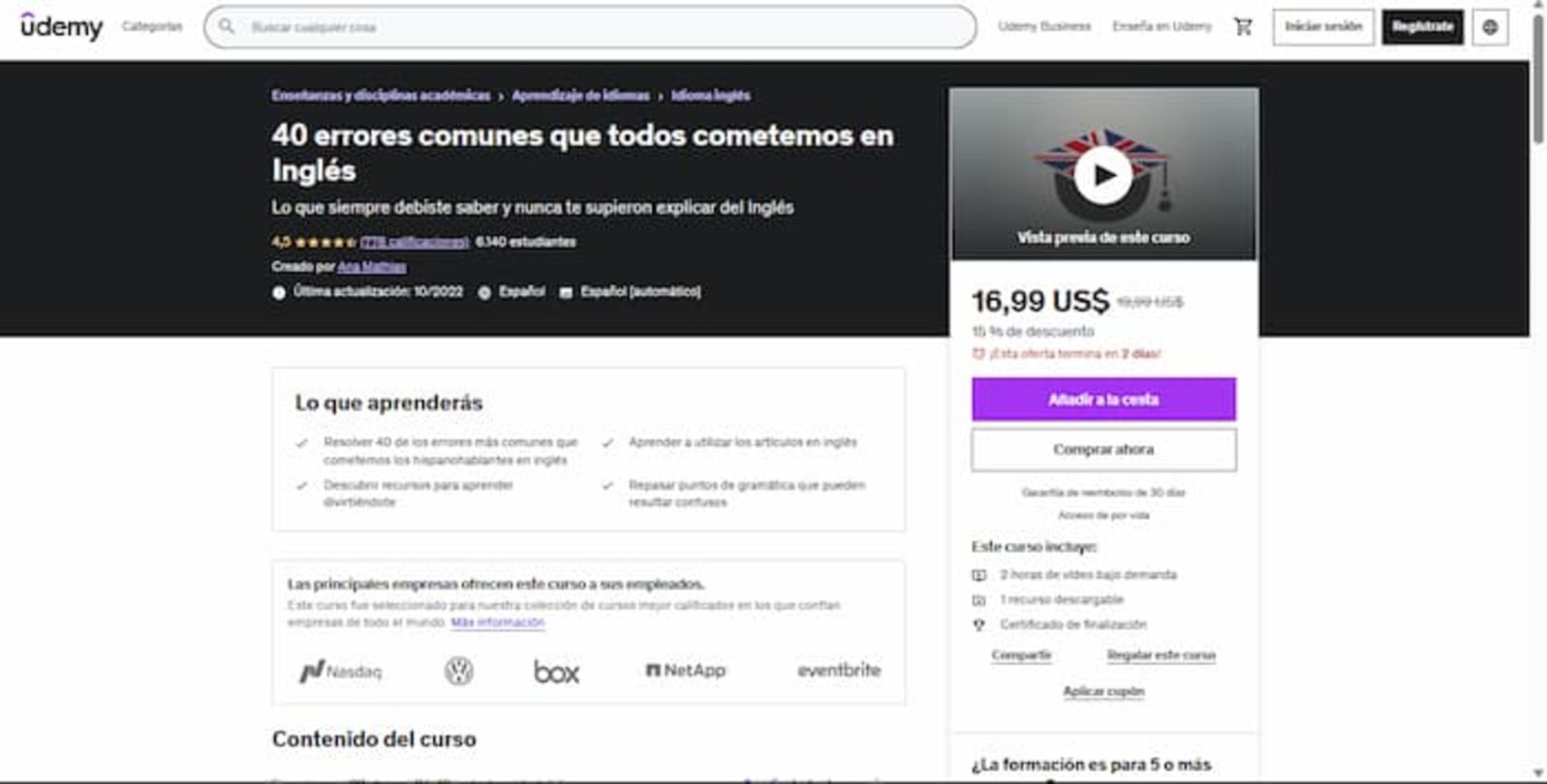 Este curso ha sido creado para enseñarte cuáles son los errores más comunes que se cometen en el inglés para que puedas evitarlos y mejorar tus habilidades