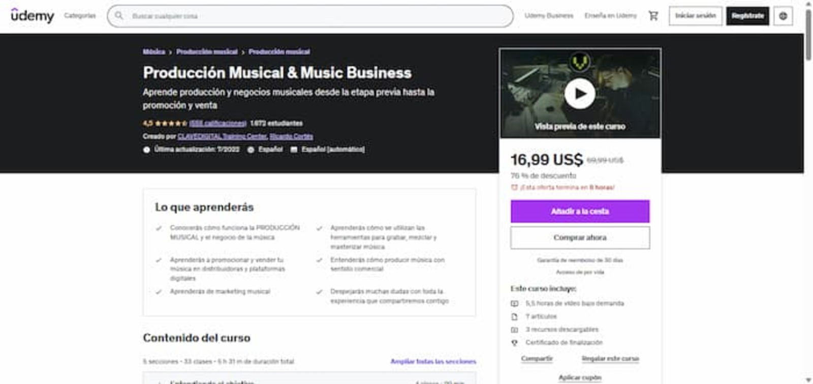 Este curso te permitirá aprender todo lo relacionado con la música como negocio, así como podrás desarrollar habilidades para vender tus creaciones de forma exitosa