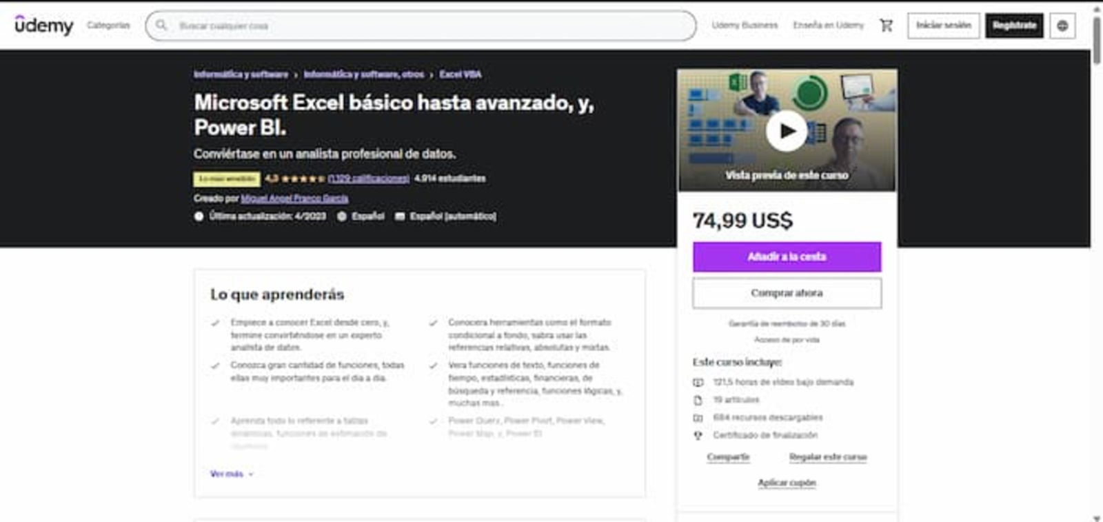 Este es un curso de Excel de nivel intermedio, pues podrás aprender todo lo que necesitas para convertirte en un analista de datos