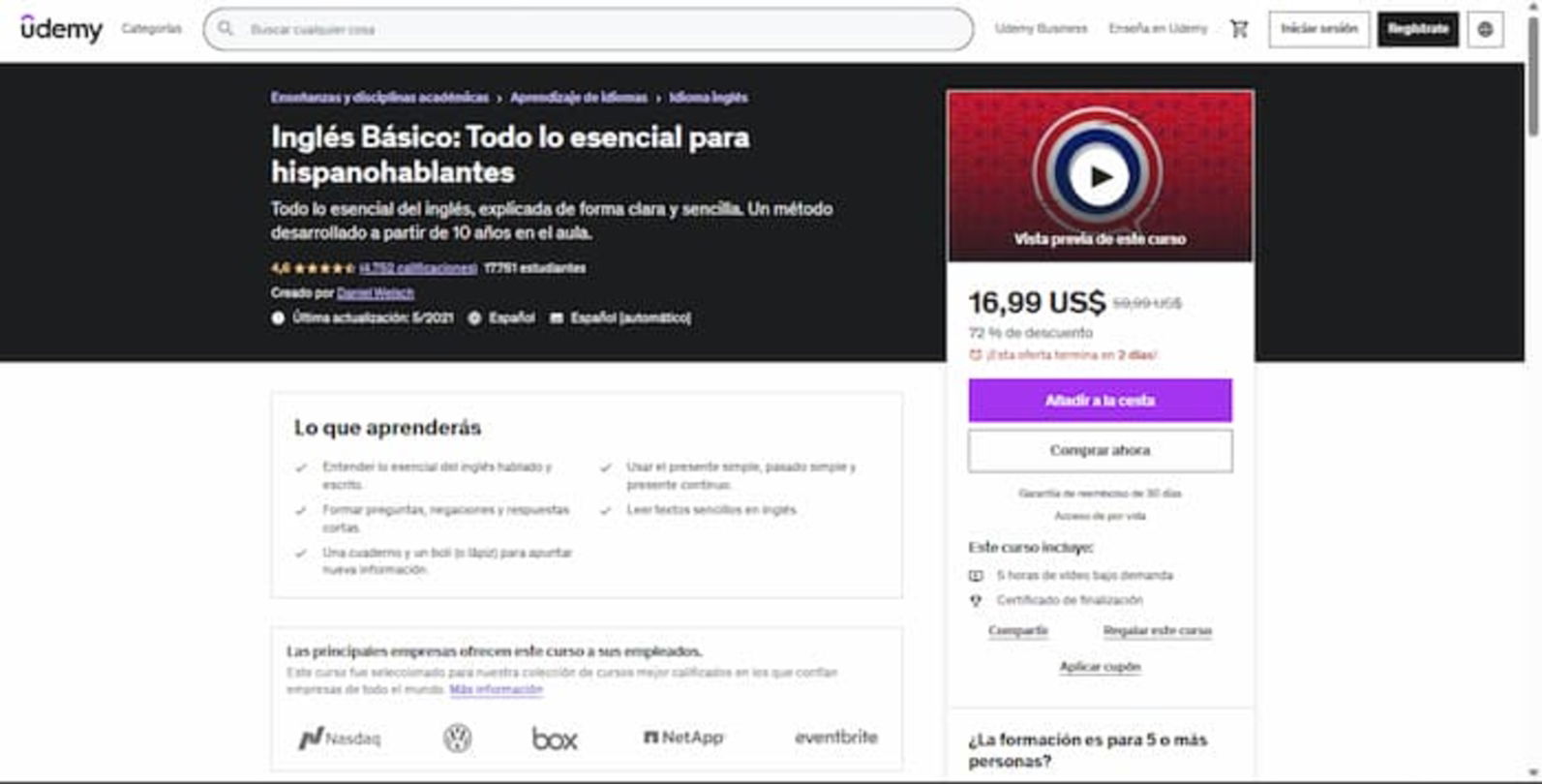 Este es uno de esos cursos en el que podrás aprender lo realmente esencial del inglés y aquello que te será útil para tu vida personal y laboral
