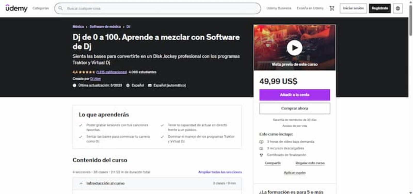 Este es uno de los cursos más completos para ser DJ que puedes encontrar en Udemy y deberías apuntarte si quieres adquirir los conocimientos básicos