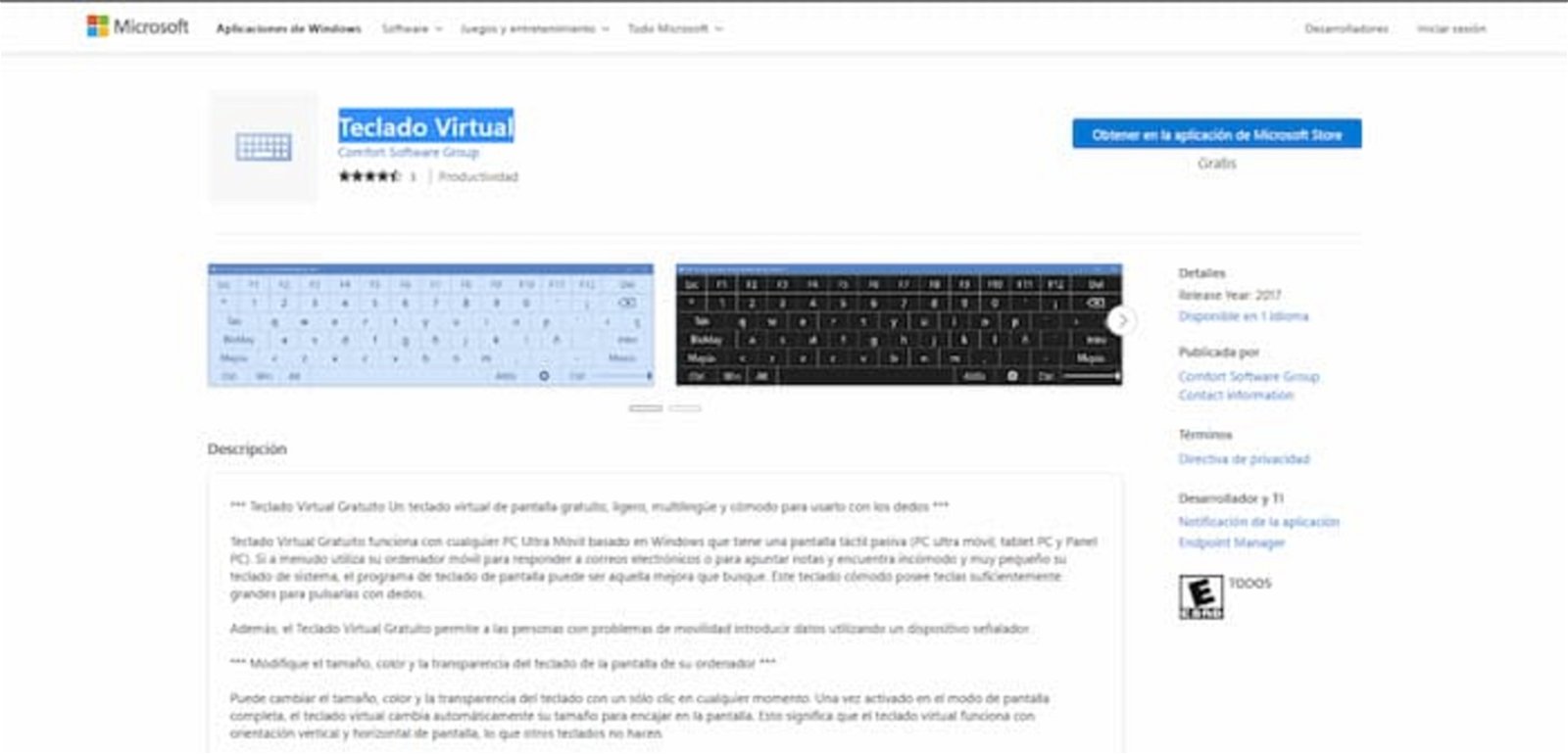 Este teclado virtual se encuentra gratis en la Microsoft Store y es muy personalizable, así como también funcional