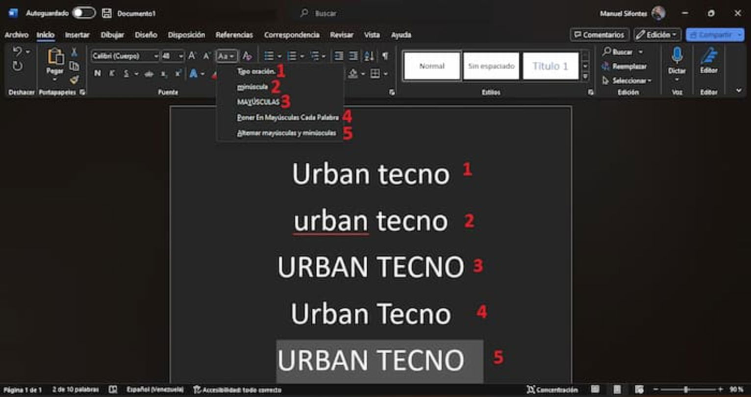 Estos son todos los formatos de mayúsculas y minúsculas que puedes utilizar en tus textos a través de la función de Word