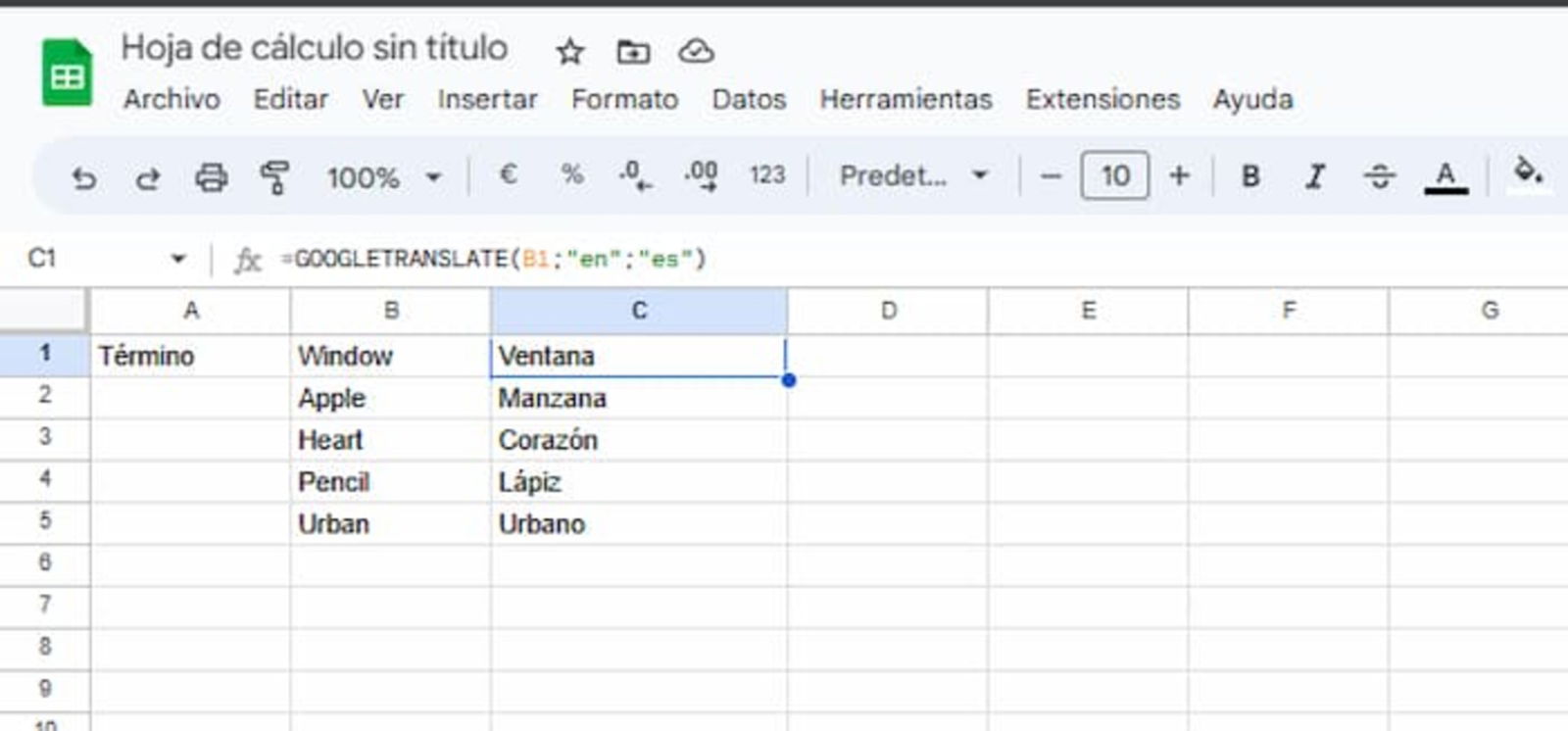 Google Sheets permite traducir celdas a través de una fórmula especial que hace uso de Google Translate