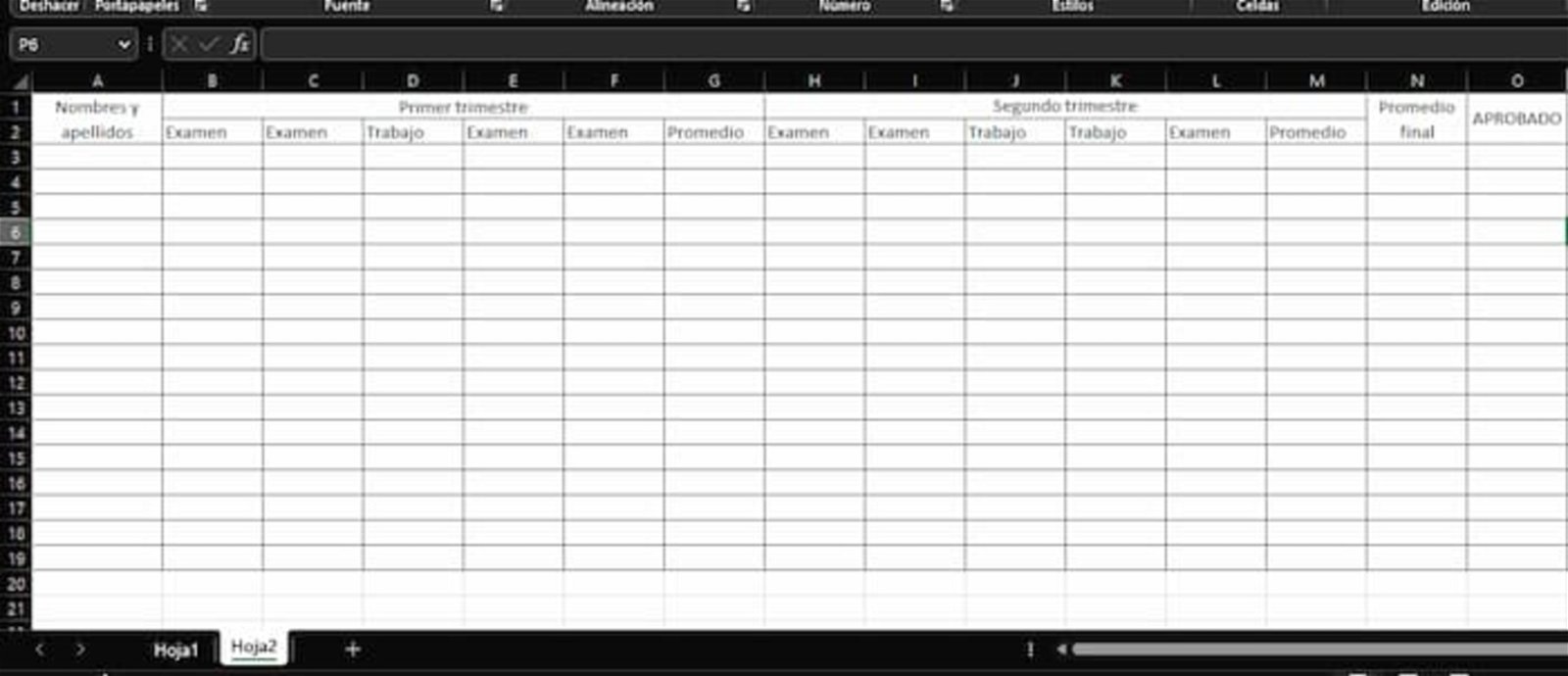 The first thing is to create the structure of the sheet for notes and grades in Excel