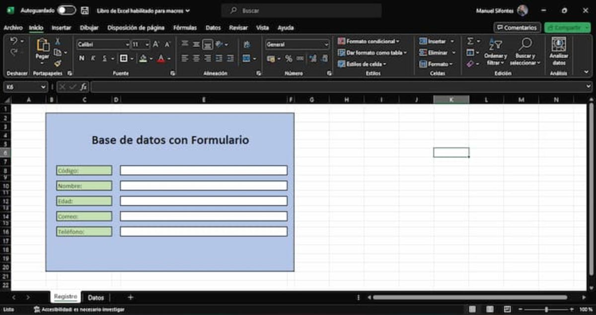 Cómo crear una base de datos en Excel con Formulario paso a paso