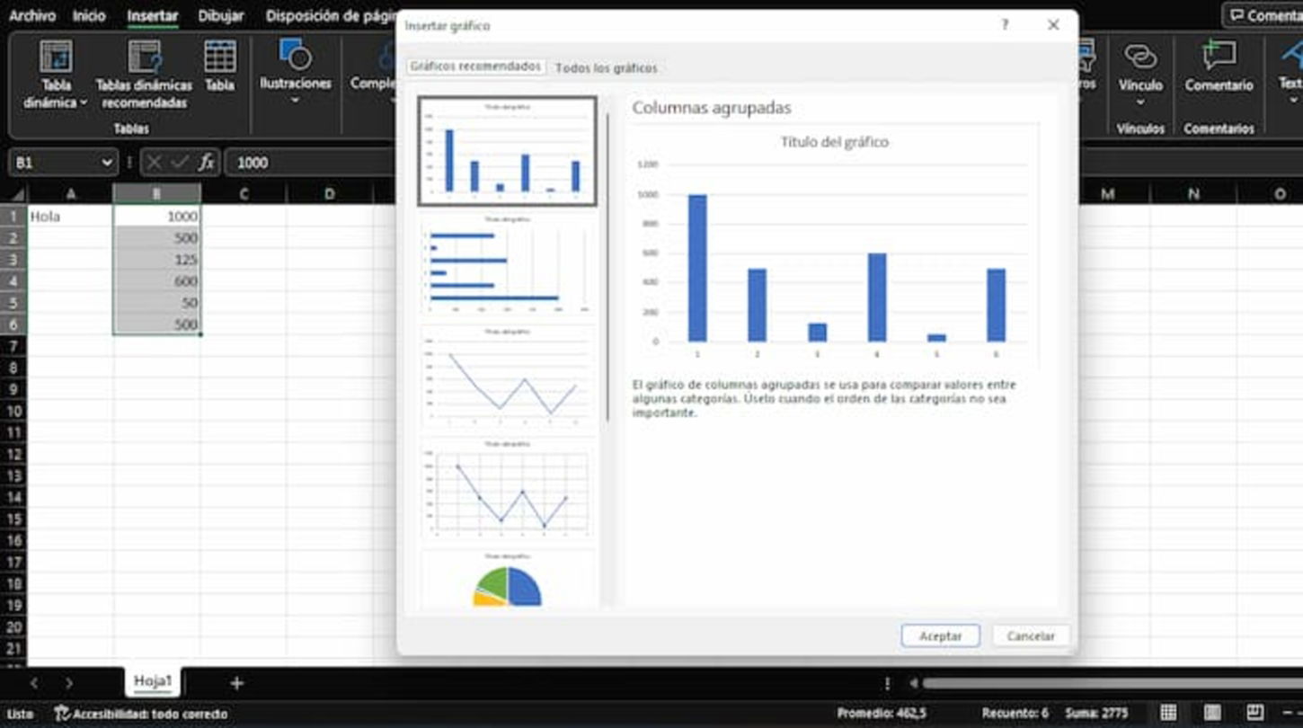 Para que el trabajo sea más sencillo, es recomendable que crees la base de datos en las celdas de Excel para convertirlas en gráficos