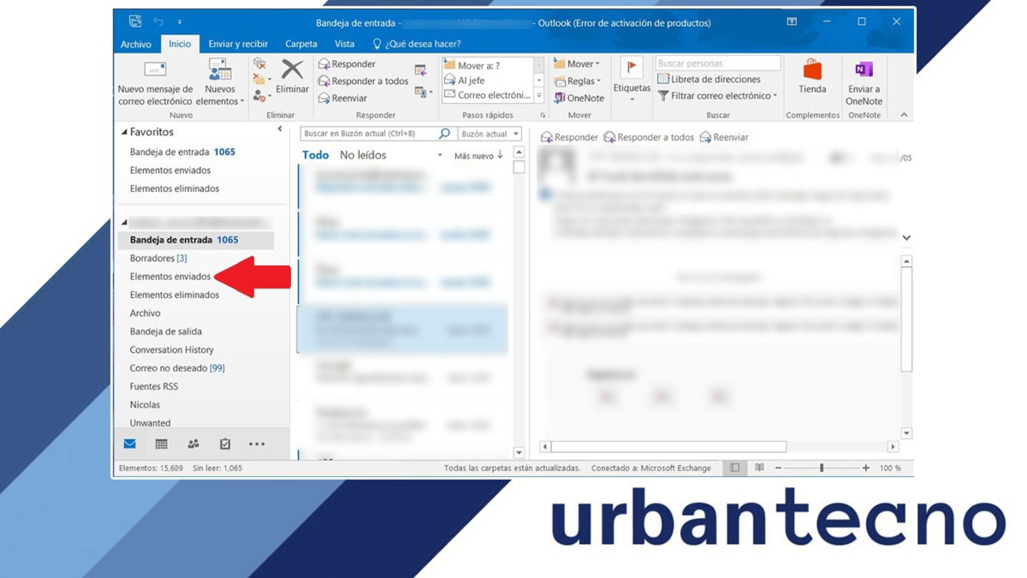 Abrir Outlook en el ordenador y entrar en la carpeta Elementos enviados